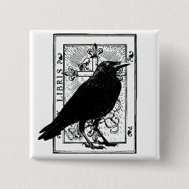 Raven en Cross Vierkante Button 5,1 Cm