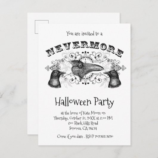 Raven en Crows Halloween Party Uitnodiging Briefkaart (Voorkant / Achterkant)