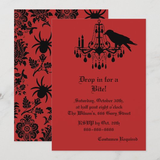 Raven en Damask Halloween Invitation Kaart (Voorkant / Achterkant)