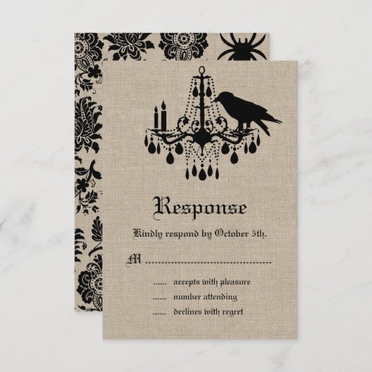 Raven en Damask op Burlap RSVP (Voorkant / Achterkant)