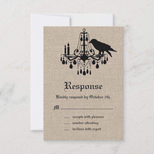 Raven en Damask op Burlap RSVP Kaartje (Voorkant)