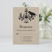 Raven en Damask op Burlap RSVP Kaartje (Staand voorkant)