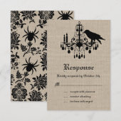 Raven en Damask op Burlap RSVP Kaartje (Voorkant / Achterkant)