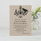 Raven en Damask over Burlap Wedding Invitation Kaart (Staand voorkant)
