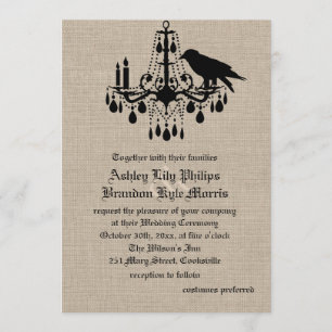 Raven en Damask over Burlap Wedding Invitation Kaart