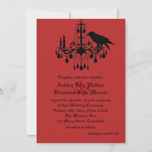 Raven en Damask Wedding Invitation Kaart (Voorkant)
