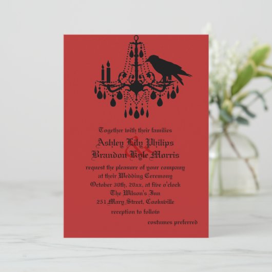 Raven en Damask Wedding Invitation Kaart (Staand voorkant)