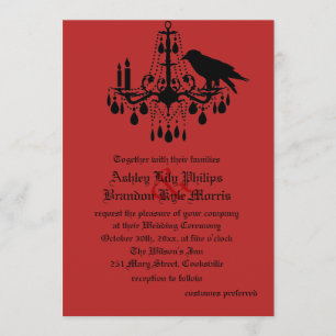 Raven en Damask Wedding Invitation Kaart