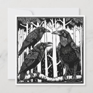 Raven en haar kinderen in de boomtoppen notitiekaartje