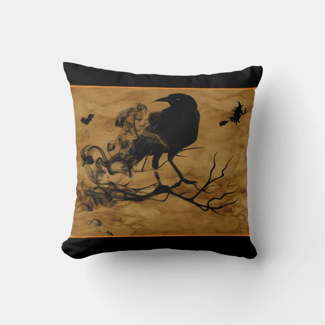 Raven en heks Spooky Kussen (Voorkant)
