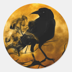 Raven en herfst van de oogstmaan ronde sticker