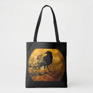 Raven en herfst van de oogstmaan tote bag