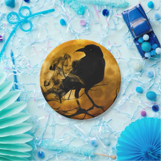 Raven en herfstmaan vallen papieren bordje (Feest)