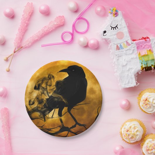 Raven en herfstmaan vallen papieren bordje (Feest)