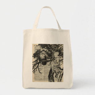 Raven en Kind op een illustratie van de Boom Tote Bag