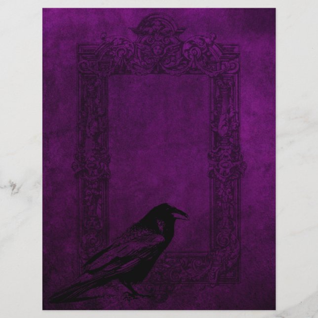 Raven en Lijst Paars Gothic Halloween Paper (Voorkant)