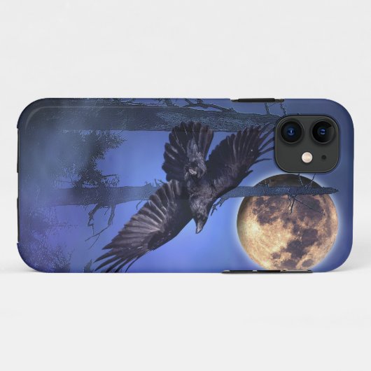 Raven en Moon Fantasy Wildlife iPhone Case (Achterkant (horizontaal))