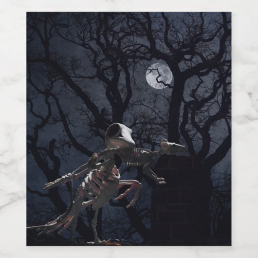 Raven- en ratskelet in Moonlight - Halloween Wijn Etiket (Enkel label)