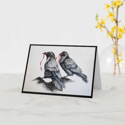 Raven en Rode Lint Kaart (Gele Bloem)