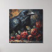Raven en Rode Rozen Gotische Kunst Canvas Afdruk (Voorkant)