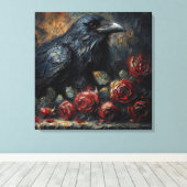 Raven en Rode Rozen Gotische Kunst Canvas Afdruk (Insitu (Houten vloer))