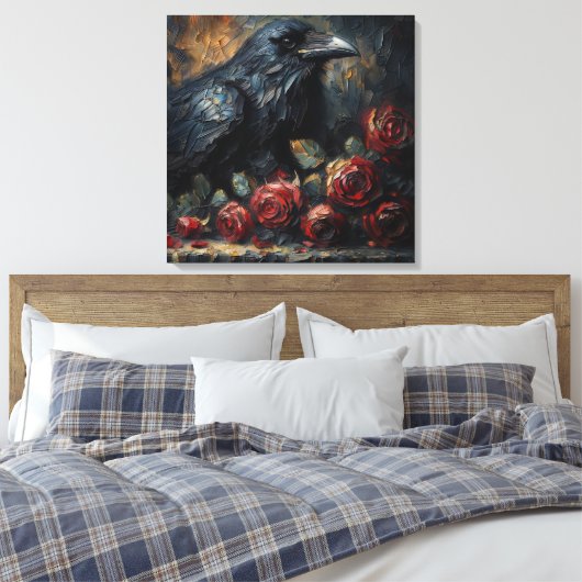 Raven en Rode Rozen Gotische Kunst Canvas Afdruk (Insitu (Slaapkamer))