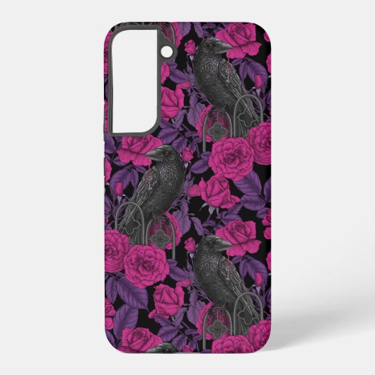 Raven en roze rozen samsung galaxy hoesje (Achterkant)