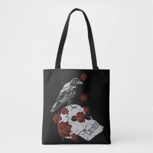 Raven en roze rozen tote bag