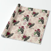 Raven en Rozen Damask Cadeaupapier (Uitgerold)