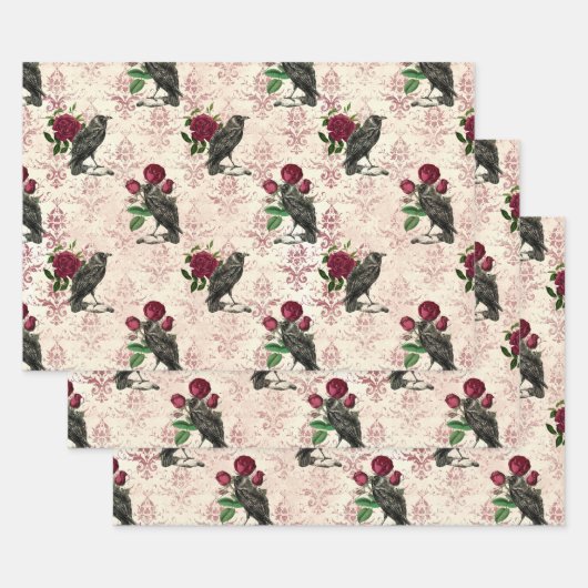 Raven en Rozen Damask Inpakpapier Vel (Set)