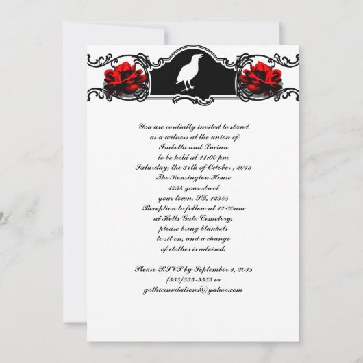 Raven en Rozen Gothic Wedding Kaart (Voorkant)