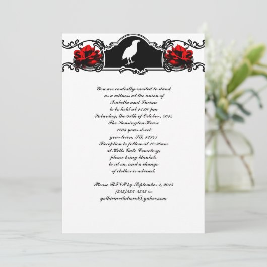 Raven en Rozen Gothic Wedding Kaart (Staand voorkant)
