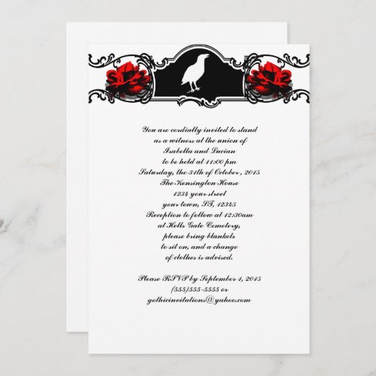 Raven en Rozen Gothic Wedding Kaart (Voorkant / Achterkant)