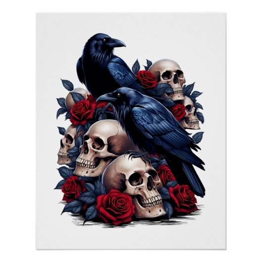 Raven en Rozen: Gotische schedel ontwerp Perfect Poster (Voorkant)
