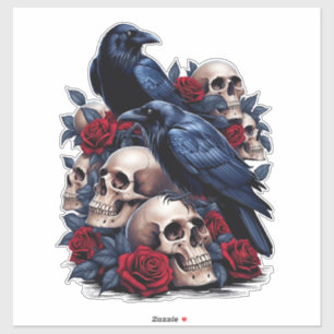 Raven en Rozen: Gotische schedel ontwerp Sticker