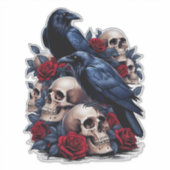 Raven en Rozen: Gotische schedel ontwerp Sticker (Voorkant)