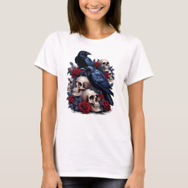 Raven en Rozen: Gotische schedel ontwerp T-shirt
