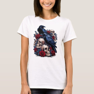Raven en Rozen: Gotische schedel ontwerp T-shirt