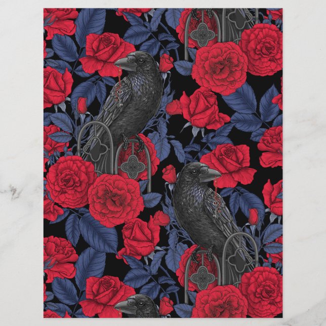 Raven en rozen met donkerblauwe bladeren (Voorkant)