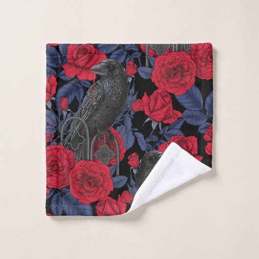 Raven en rozen met donkerblauwe bladeren bad handdoek (Wasdoekje)
