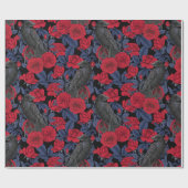 Raven en rozen met donkerblauwe bladeren cadeaupapier (Vlak)