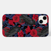 Raven en rozen met donkerblauwe bladeren Case-Mate iPhone case (Achterkant (horizontaal))