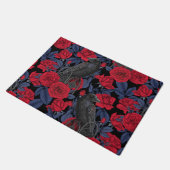 Raven en rozen met donkerblauwe bladeren deurmat (Schuin)