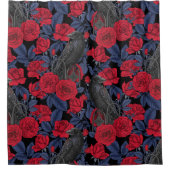 Raven en rozen met donkerblauwe bladeren douchegordijn (Voorkant)