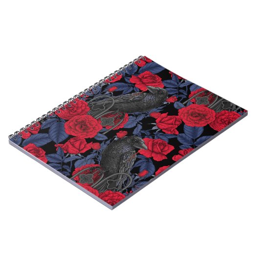 Raven en rozen met donkerblauwe bladeren notitieboek (Linkerzijde)