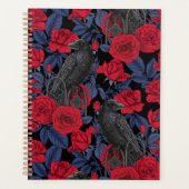 Raven en rozen met donkerblauwe bladeren planner (Voorkant)