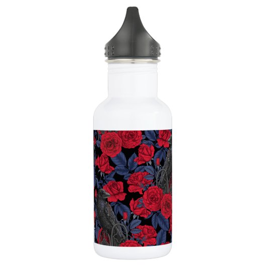 Raven en rozen met donkerblauwe bladeren waterfles (Links)