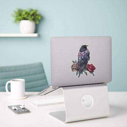 Raven en Rozen Schoon  Sticker (Laptop op bureau)