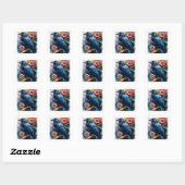 Raven en Rozen Waterverf Vierkante Sticker (Vel)