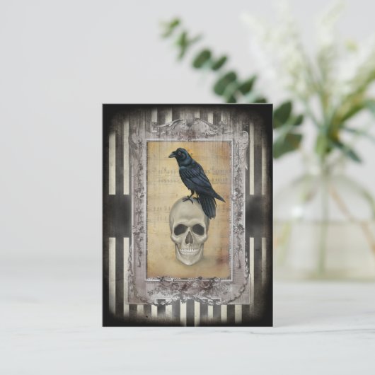 Raven en schedel briefkaart (Staand voorkant)